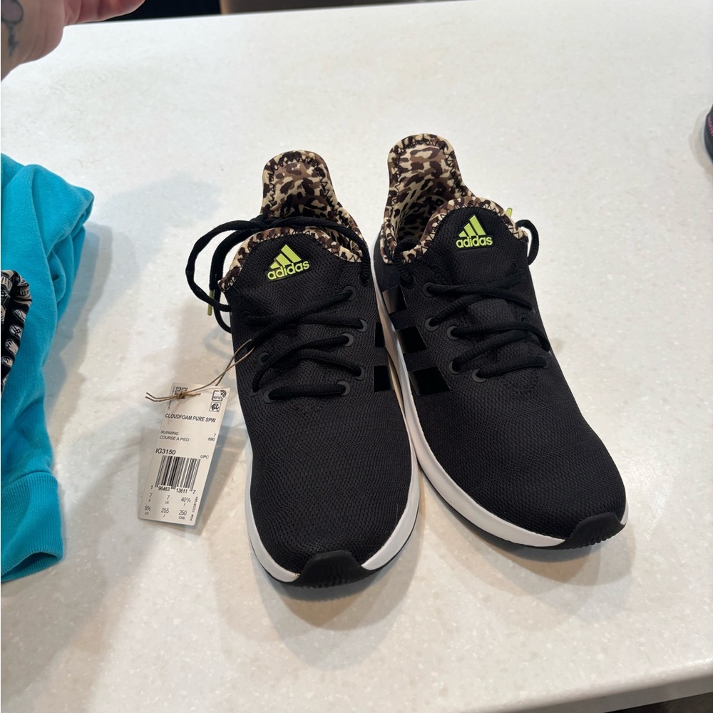 Adidas Black and Yellow Sneakers with Leopard Accents